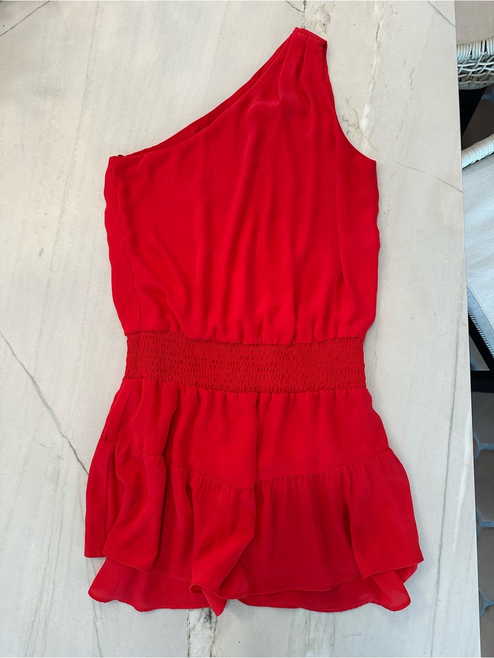 KRISA Bright Red One-Shoulder Romper